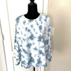 C&C California womens sweatshirt L pullover teal white tie dye long sleeve